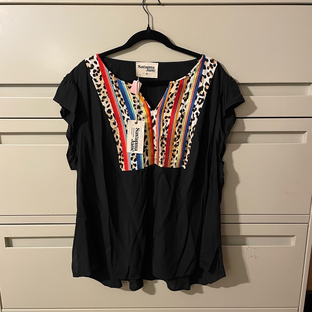 Savanna Jane 3X Rainbow and Leopard Blouse